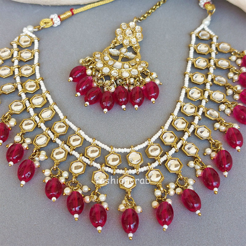 Pink Pearl Kundan Set for Anniversary Gift