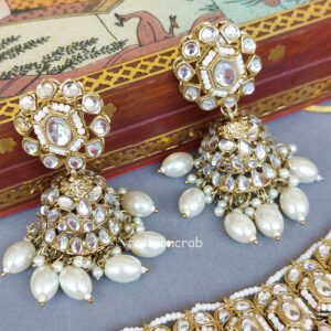 White Color Kundan Jewellery Set for Lehenga