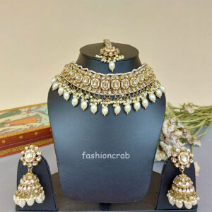 White Color Kundan Jewellery Set for Lehenga