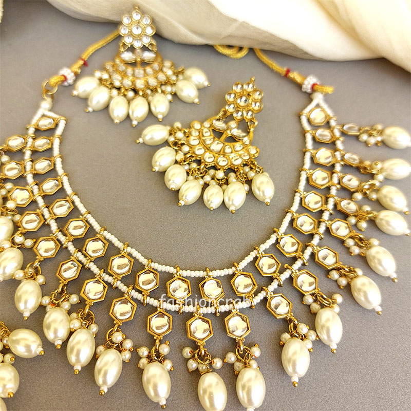 White Pearl Kundan Set for Saree