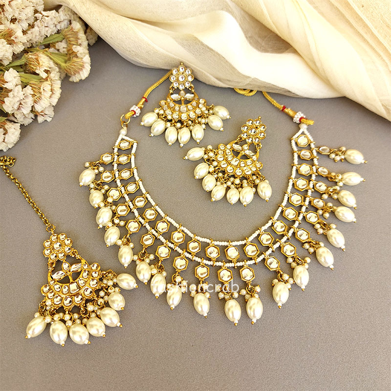 White Pearl Kundan Set for Saree