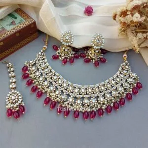 Wine Color Bridal Kundan Jewellery Set
