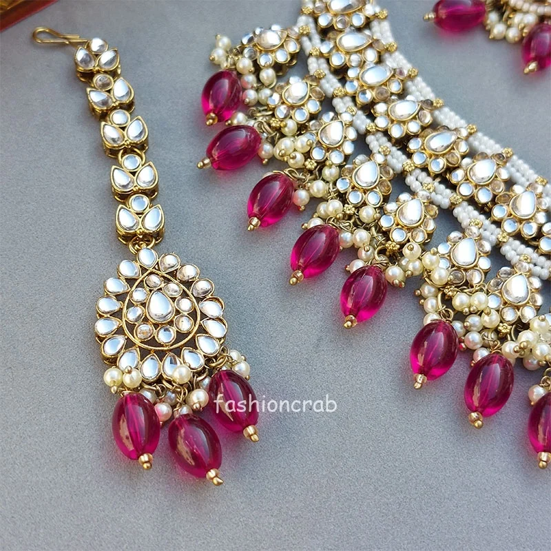 Wine Color Bridal Kundan Jewellery Set