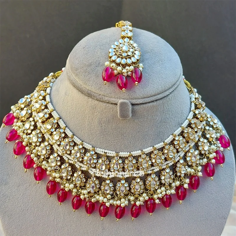 Wine Color Bridal Kundan Jewellery Set