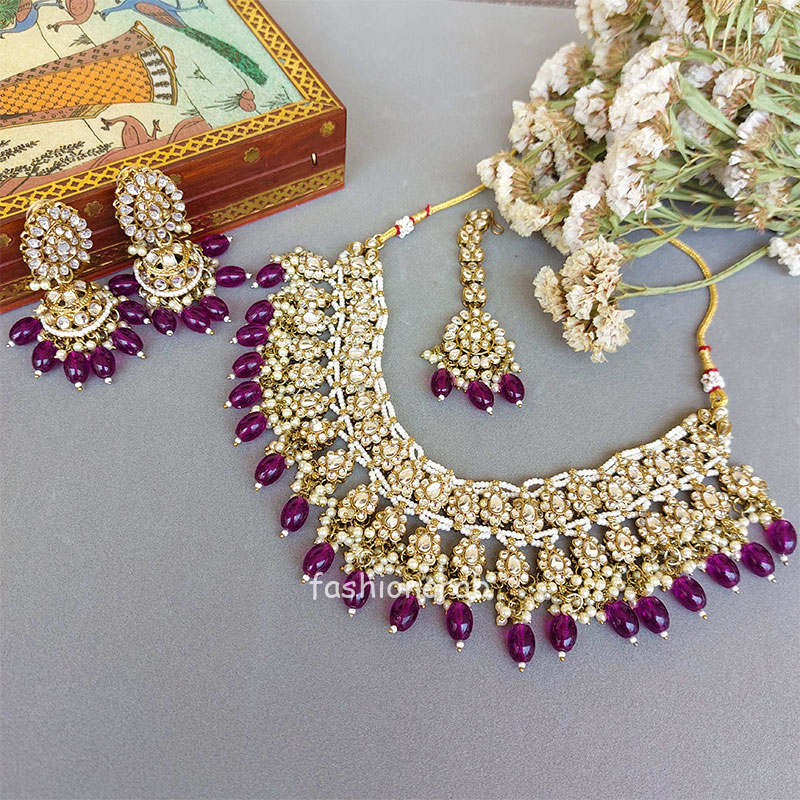 Wine Color Bridal Kundan Jewellery Set