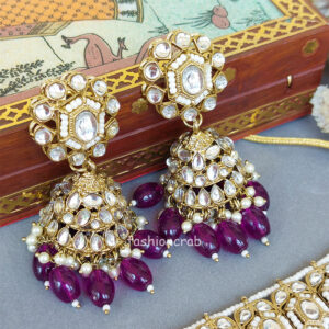 Wine Color Kundan Jewellery Set for Lehenga