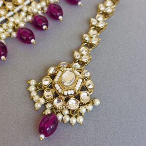 Wine Color Kundan Jewellery Set for Lehenga