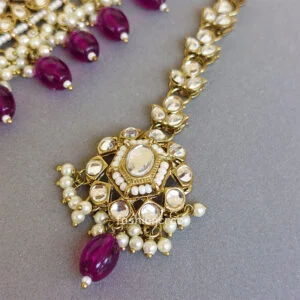 Wine Color Kundan Jewellery Set for Lehenga