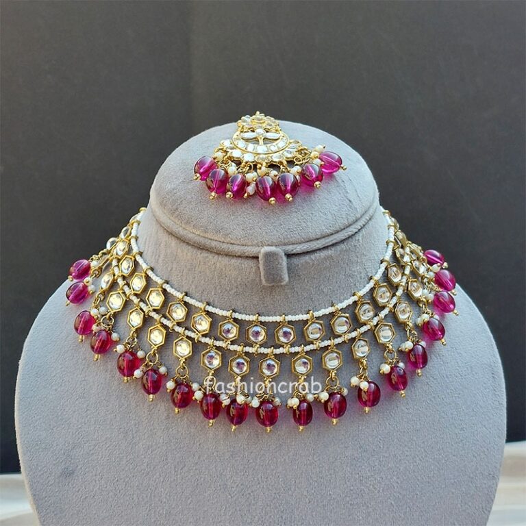 Wine Pearl Kundan Set for Anniversary Gift