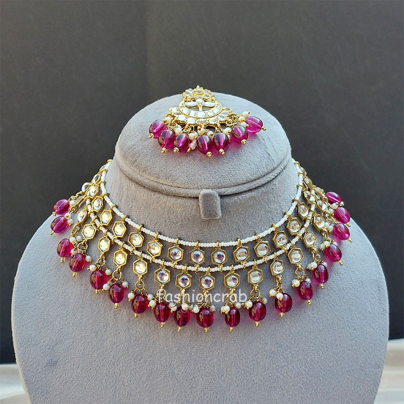 Wine Pearl Kundan Set for Anniversary Gift