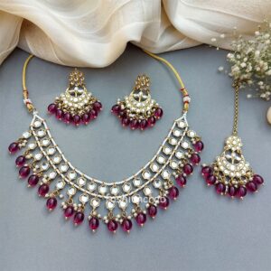 Wine Pearl Kundan Set for Anniversary Gift