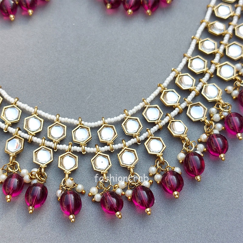 Wine Pearl Kundan Set for Anniversary Gift