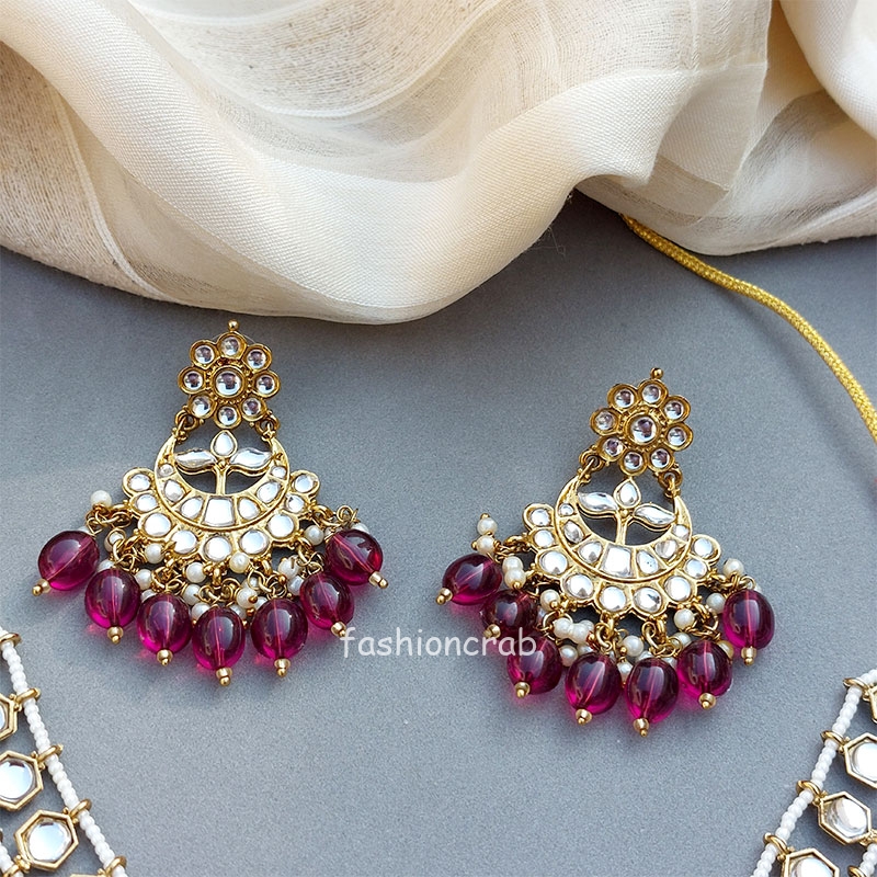 Wine Pearl Kundan Set for Anniversary Gift