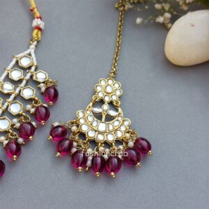 Wine Pearl Kundan Set for Anniversary Gift
