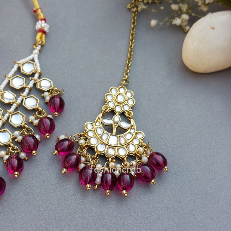 Wine Pearl Kundan Set for Anniversary Gift