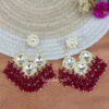 Wine Red Pearl Kundan Chandbali Earrings-01 Wine Red Pearl Kundan Chandbali Earrings