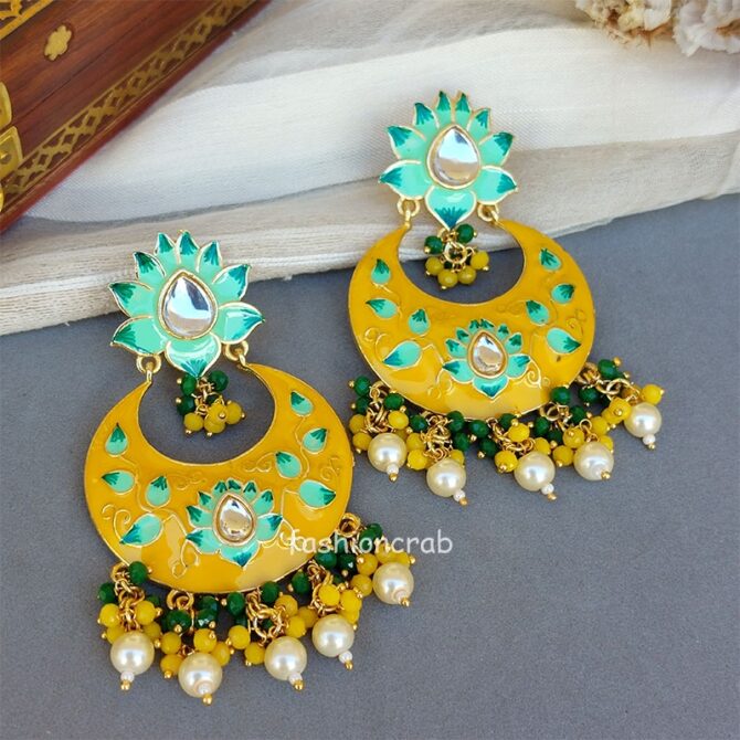 Yellow Traditional Meenakari Earring for Saree-01 Yellow Traditional Meenakari Earring for Saree