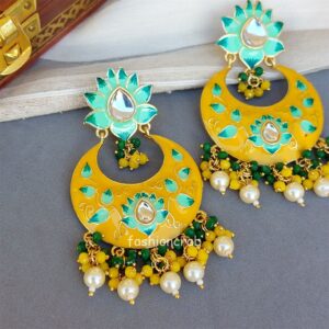 Yellow Traditional Meenakari Earring for Saree