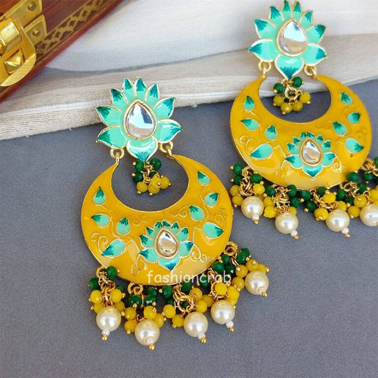 Yellow Traditional Meenakari Earring for Saree