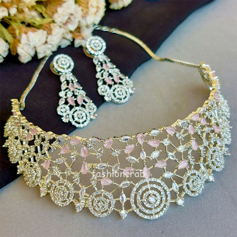 ALIZEH (long necklace) - silver x pink