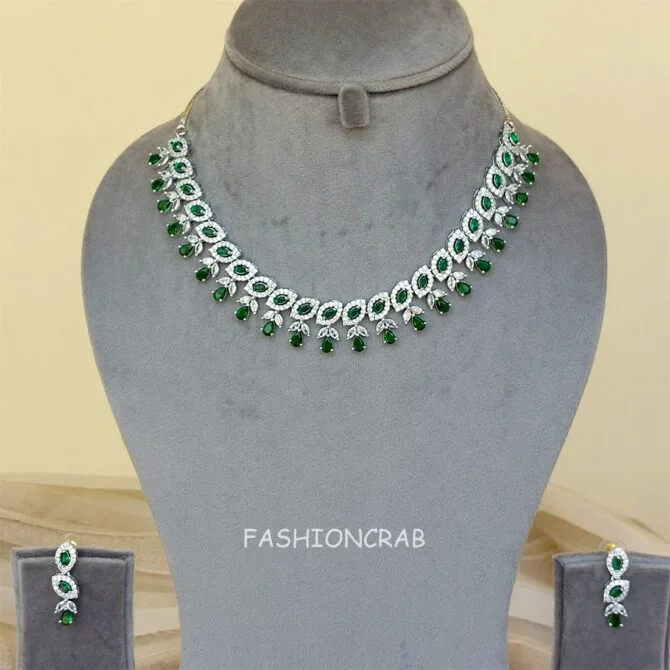 Dark Green American Diamond Jewellery Set-04 Dark Green American Diamond Jewellery Set