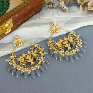 Grey Pearl Meenakari Earring