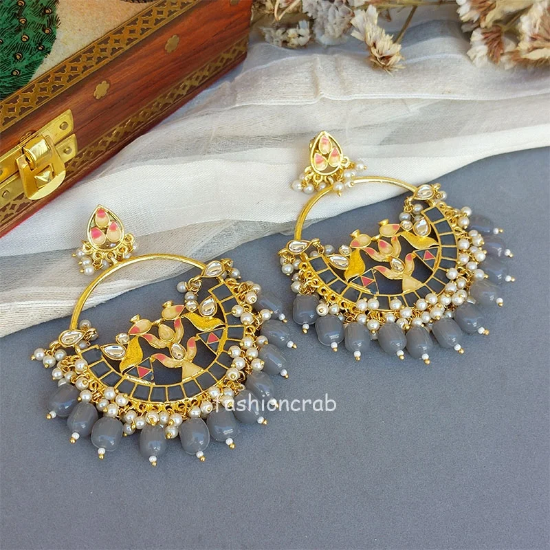 Grey Pearl Meenakari Earring