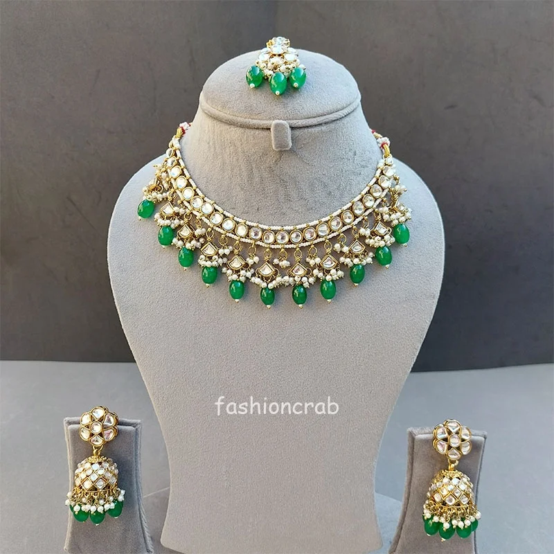 Shop Green Alloy Kundan Necklace Party Wear Online at Best Price | Cbazaar