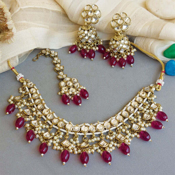 Katrina Kundan Jewellery Set - Pink