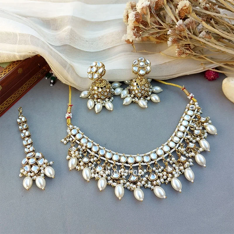 Katrina Kundan Jewellery Set - White