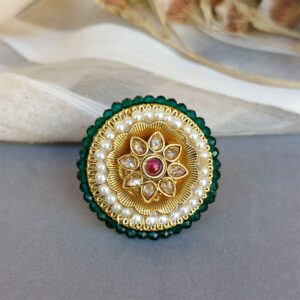 Kundan Studded Adjustable Flower Style Beautiful Ring-Pink