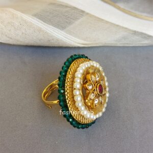 Kundan Studded Adjustable Flower Style Beautiful Ring-Pink