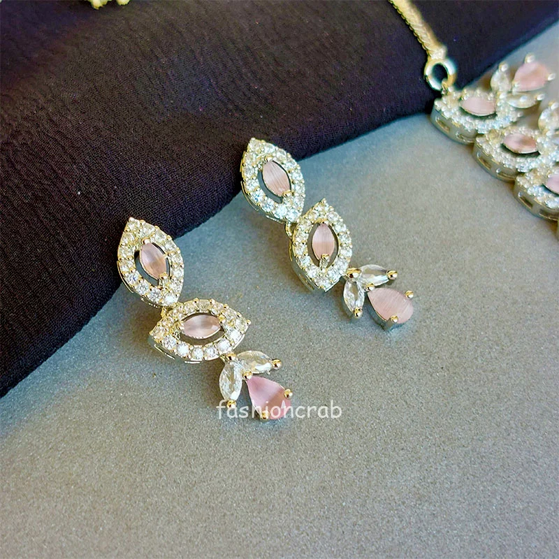 Light Pink American Diamond Jewellery Set