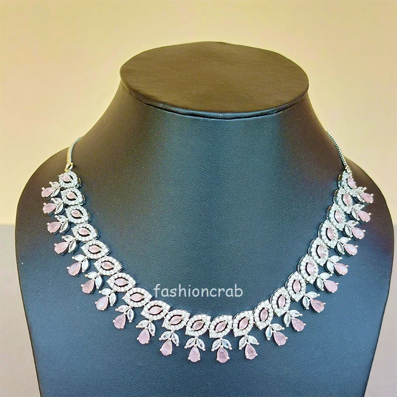 Light Pink American Diamond Jewellery Set
