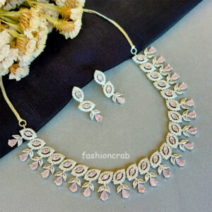 Indian Wedding Bridal AD Bollywood Pink American Diamond Choker CZ Necklace  Set