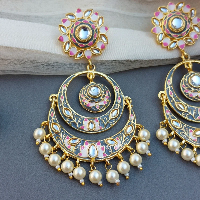 Niharika Chandbali Earrings - Grey