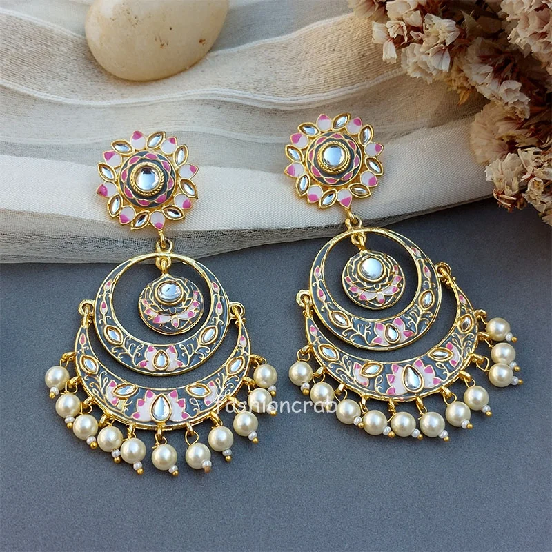 Niharika Chandbali Earrings - Grey
