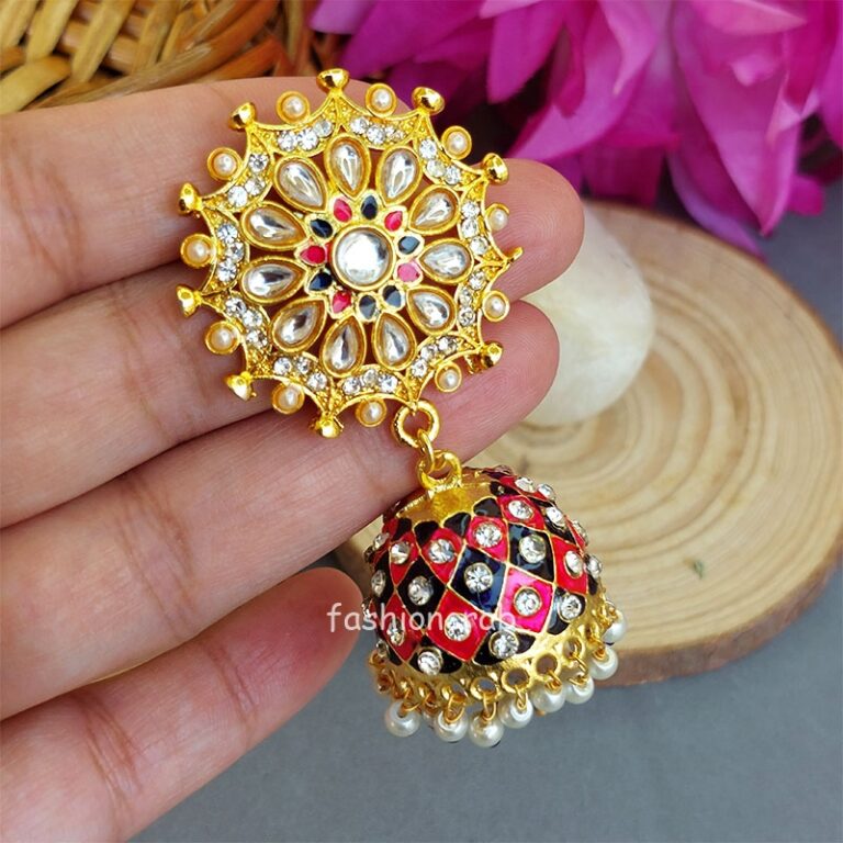 Niya Kundan Earrings - Pink Blue