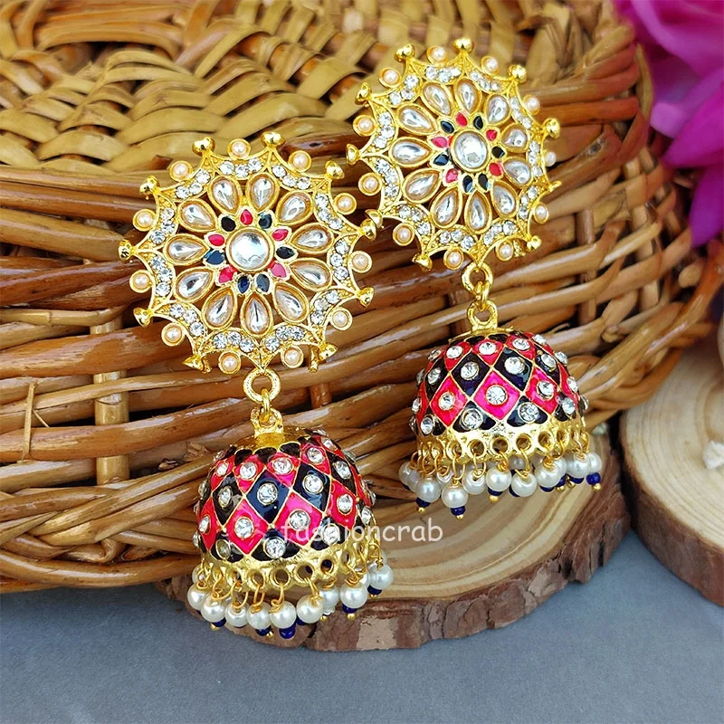 Niya Kundan Earrings - Pink Blue