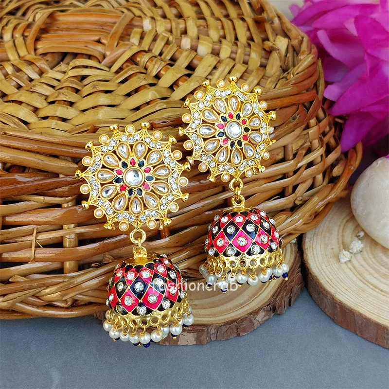 Niya Kundan Earrings - Pink Blue
