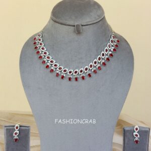 Red American Diamond Jewellery Set