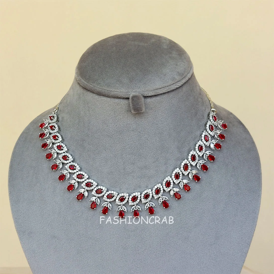 Red American Diamond Jewellery Set