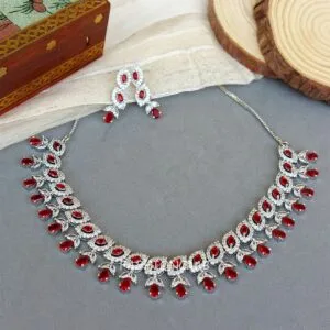 Red American Diamond Jewellery Set