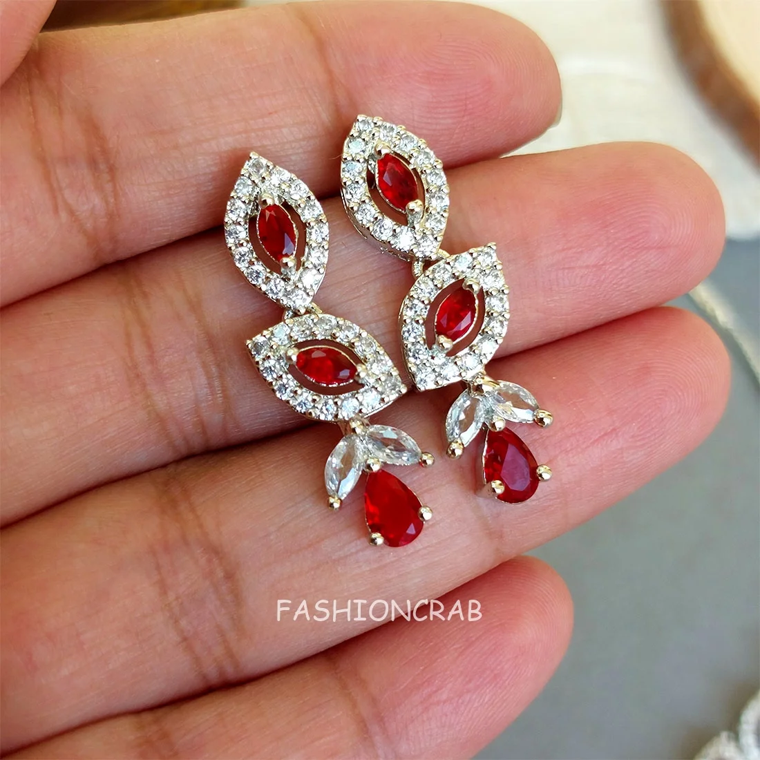 Red American Diamond Jewellery Set