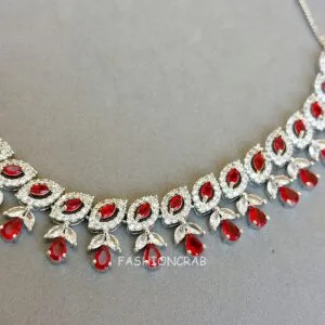 Red American Diamond Jewellery Set