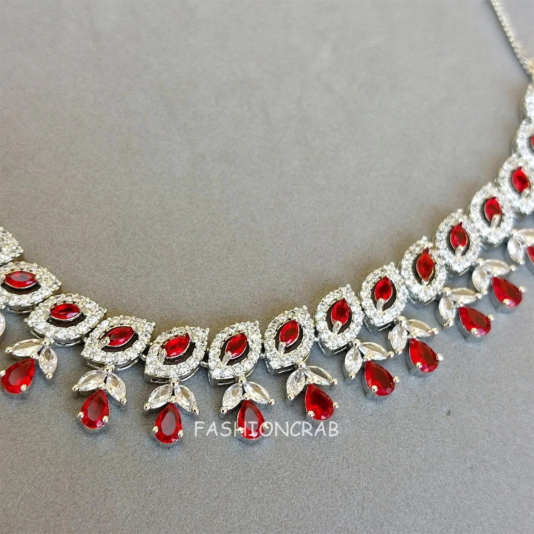 Red American Diamond Jewellery Set