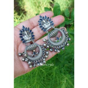 Royal Blue Oxidised Ganesh Earrings for Kurti