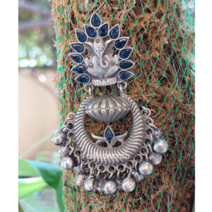 Royal Blue Oxidised Ganesh Earrings for Kurti