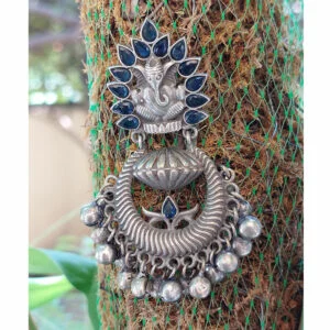 Royal Blue Oxidised Ganesh Earrings for Kurti