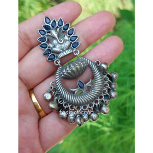 Royal Blue Oxidised Ganesh Earrings for Kurti